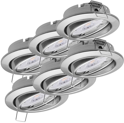 Oktaplex 6er Set Dijon Einbaustrahler LED 230V schwenkbar 22mm Einbautiefe | Warmweiß 2700K, Lochmaß 68mm, 4,8W, 380lm, 110°, Spots Edelstahl gebürstet ultra flach