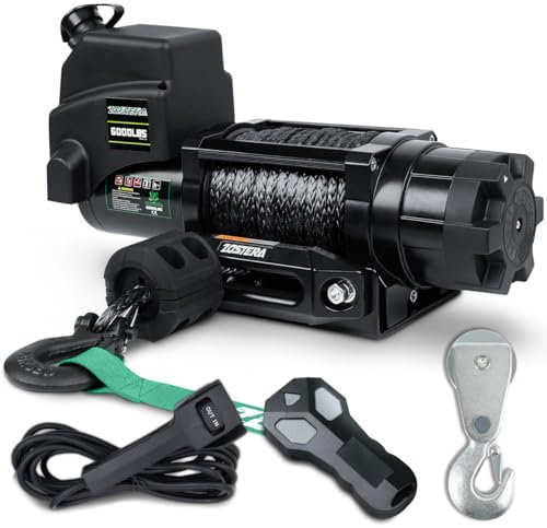 Zostera Electric Winch 12v 6000lbs Boat Trailer Winch with Remote Synthetic Rope 1/4 in x 55 ft Hook Wireless Remote Handlebar Switch, Automatic Braking, Waterproof, for ATV UTV Powersports Off Road