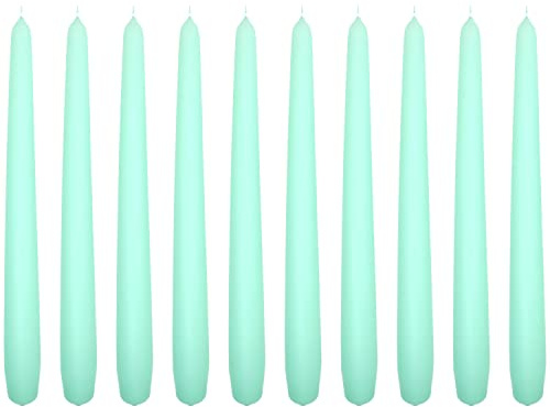 Tapered Dinner Candles, Pack of 10, Unscented, Long Burning Time, 24 cm / 9.45 (Fresh Mint, Matt)