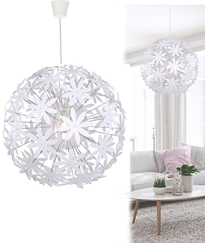 bmf-versand® Hängelampe Schlafzimmer Blüten Weiß - Hängeleuchte Kinderzimmer Mädchen - Pendelleuchte Blume Kugel 60 cm - Pendellampe Jugendzimmer