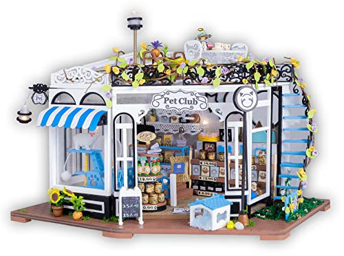 Crafts&Co® Maison de Poupée Miniature a Construire | Maquette Maison Miniature Bricolage avec des Meubles | Kit DIY Dollhouse en Bois | Maison de Poupées Miniature des Animaux: Pet Club