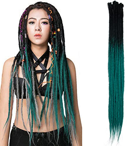 Thin 0.6cm Synthetic Dreadlock Extensions Handmade 24Inch 20 Strands Crochet Hair Long Crochet Braids Hip-Hop Style Soft Dreads Hair Extensions 2-GREEN#