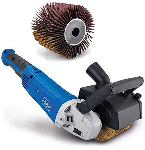 Scheppach Satiniermaschine MRS1300 mit Softstart & 1300W Leistung | inkl. Messingdrahtbürste & Schleifstreifenbürste | 100mm Bürstenbreite mit Ø120mm | variable Drehzahl | mit Anschluss für Absaugung