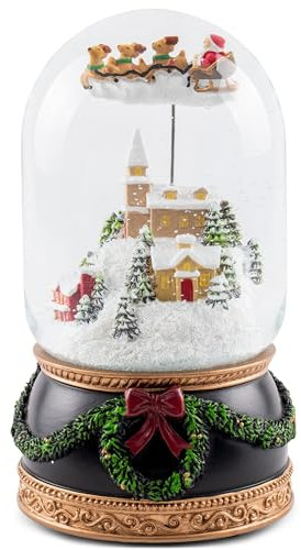 Musicboxworld MMM GmbH, 63023 Spieluhr - Schneekugel 120 mm Santa fliegt mit seinem Schlitten über dem Dorf