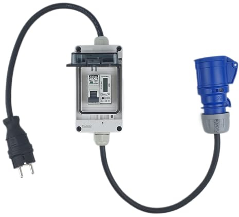 RoadEu - Schuko Adapter Komplett mit Zähler - Stecker 230V 16A auf CEE 16 3P Kupplung 230V - 3x2 5mm2 Kabel - Verlängerungskabel 1 Meter mit Stromzähler. IP44