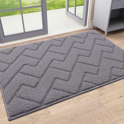 Homaxy Door Mats Indoor 50 X 80 cm, Machine Washable Door Mat, Dirt Trapper Non-slip Doormats, Super Absorbent Entrance Rug Floor Mat For Entryway, Front Back Door, Pets and Dogs - Grey