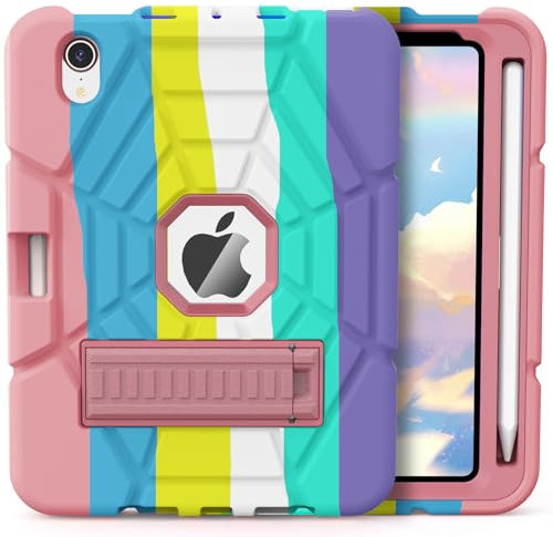 Grifobes iPad Mini 6 Case, iPad Mini 6th Generation 8.3 inch 2021 Case for Kids, Heavy Duty Shockproof Rugged Protective Cover with Pencil Holder Kickstand, Colorful
