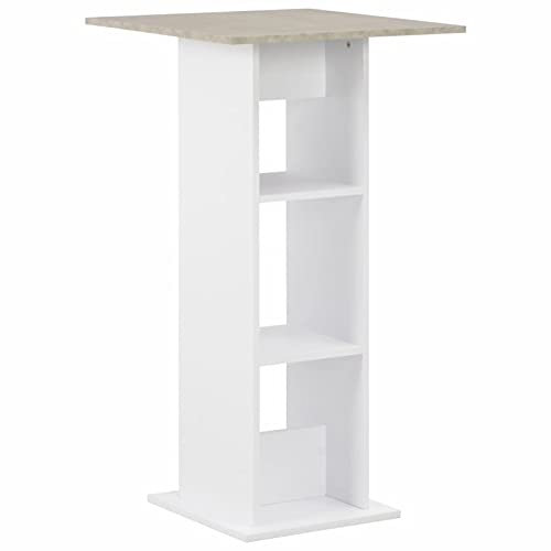 Homgoday White and Concrete Bar Table, 60 x 60 x 110 cm, Garden Table, Outdoor Table, Terrace Table, Dining Table, Kitchen Table, Outdoor Table