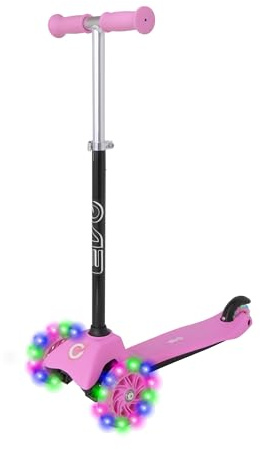 EVO Mini Cruiser Scooter mit Leuchtrollen für Kinder | Kinder-Tretroller mit höhenverstellbarem Lenker | 3-rädriger Kinder-Balancierroller | Kick Scooter für Kinder ab 2 Jahren