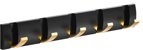 HERCHR Porte-Manteau Mural, Porte-Manteau Pliant Porte-Manteau Flottant Mural Cintre Peu Encombrant avec 5 Crochets Rétractables pour Accrocher Les Manteaux(Or Noir)