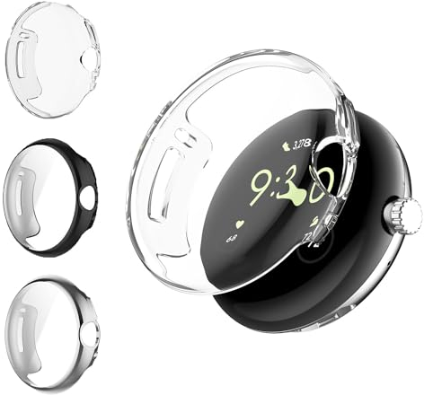 STFALI 3 Stück Hülle für Google Pixel Watch/Pixel Watch 2 Displayschutz, TPU All-Around Schutzhülle, Hochempfindliche