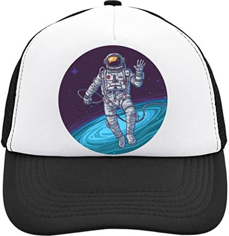 Functon+ Spaceman Astronaut Happy Waving Mesh Back Trucker Cap Adjustable Snapback Hat Casu Black, Schwarz , Einheitsgröße
