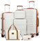 KONO Kofferset Reisekoffer Set Gepäcksets 6 Teilig, Koffer Set mit Beautycase Kosmetikkoffe mit Handgepäck Reisetasche mit Kulturbeutel (Creme Weiß)