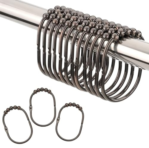 TopAAA Set di 12 anelli larghi per tenda da doccia, rulli facili da scorrere, 100% in ferro inossidabile antiruggine, per asta da doccia e bagno, forma ovale, in bronzo