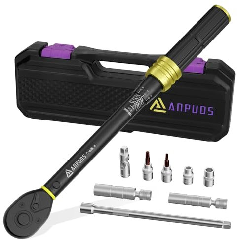 ANPUDS Llave Dinamométrica 3/8'', 72 Dientes 5-60 Nm Llave de Torque, 9 Piezas Juego Llave Dinamométrica con Magnética Vasos de Bujía, 3/8'' Junta Universal, 250 mm Extensión, Torx Bits, Vasos