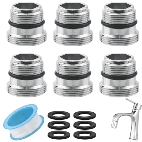 BlueXP 6 Stück Wasserhahn Adapter M18.5 auf M22 Außengewinde Wasserfilter Wasserhahn Steckverbinder Metall Wasserhahnadapter mit Gummidichtung für Badezimmer Küchen Wassersparzierung Wasserfilter