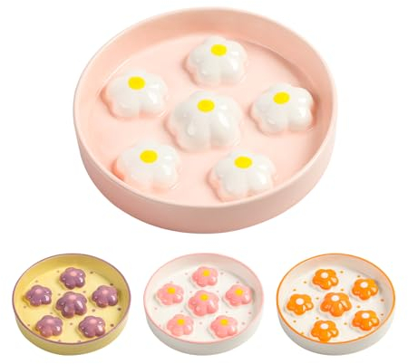 Gamelle Anti Glouton Chat Céramique - Gamelle Chat pour Alimentation Lente Colorée - Bol Nourriture Chat Anti Vomissement - Écuelle pour Chat avec Labyrinthe Interactif - Floraison Blanche - 16 x 3 cm