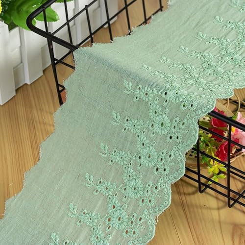 Duories 2 Yard 11cm Stickerei Baumwolle Spitzenband Spitzenborte Vintage Dekoband Zierband Borten Spitzen Bänder Spitzenstoff Spitze-Borten für DIY Basteln Nähen Hochzeit Deko Handwerk Deko, Grün