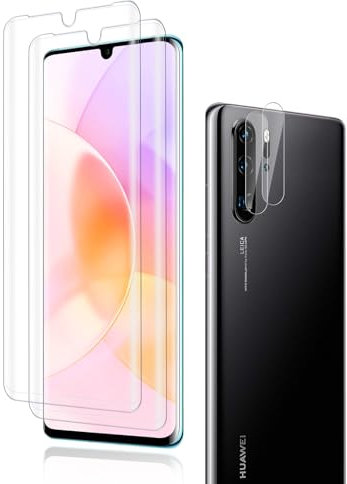 2 Stück für Panzerglas für Huawei P30 Pro mit 2 Stück Kameraschutz, 9H Härte Schutzfolie, 0,33mm Kratzfest, HD-Klar Schutzglas Kompatible mit P30 Pro Displayschutz, Empfindliche Berührung, Blasenfrei