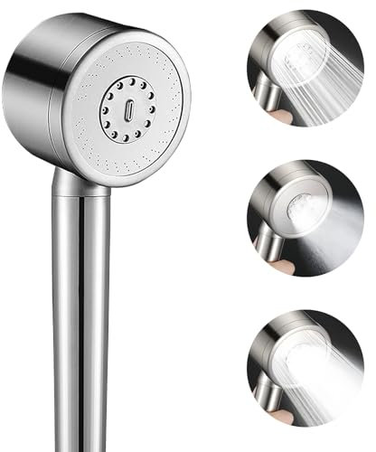 Duschkopf Edelstahl 304 Silber Handbrause Ganzmetall Duschkopf Hochdruckverstärkung 3 Einstellbare Sprühmodi,Anti-Kalk,Stark und Robust,Duschköpfe Geeignet für Hotels und Familien