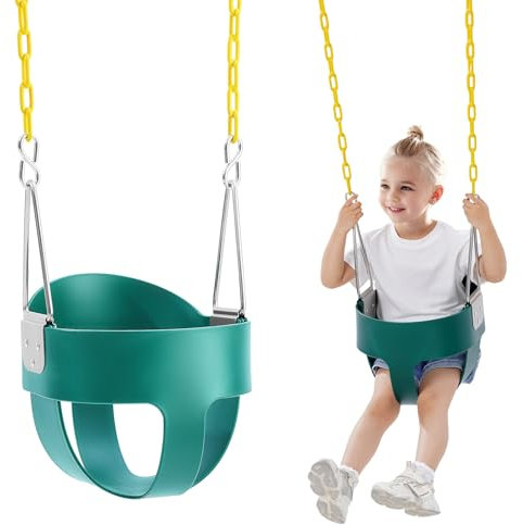 VEVOR Columpio para Niños Pequeños con Respaldo Alto, Asiento Tipo Cubo Completo, Cadenas Revestidas y Mosquetones, Soporta 68 KG, Columpio para Niños de 3 Años en Adelante para Interior y Exterior