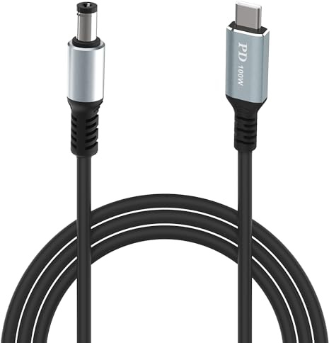 Cable de carga USB C a CC de 5,5 mm x 2,1 mm para laptop (5521), entrada USB tipo C macho de 20 V a CC 5,5 x 2,1 mm, cable de carga macho de hasta 100 W, funciona con cargador PD y banco de energía PD