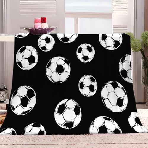 Kuscheldecke Schwarz-Weiß-Fußball 150x200 cm Warme Sherpa Decke Wohnzimmer Flauschige Wolldecke Sherpa Decke Wohndecke Sofadecke für Erwachsene Kinder Baby