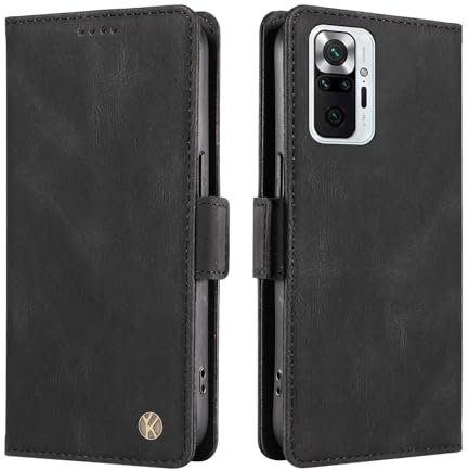ILING Coque pour Xiaomi Redmi Note 10 Pro 4G, Premium PU Étui Portefeuille en Cuir, avec RFID Blocage/Fentes pour Cartes/Béquille, Très Mince Antichoc Flip Case Housse (Noir)