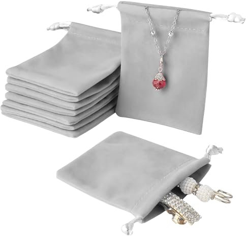 Yutherfur 30PCS Grey Velvet Jewellery Pouches, Small Drawstring Storage Bags, Velvet Cloth Bags, Jewelry Pouch For Wedding, Birthday, Party, Valentine's Day, Anniversary, Christmas (9 * 7cm)