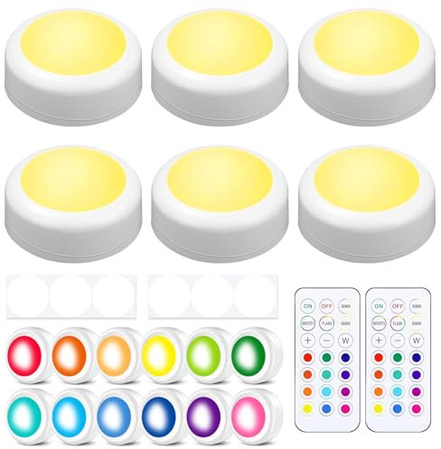 VicBou 6 Pack Luz LED Inalámbrica Nocturna, Funciona con 3 pilas AAA iluminación de armario, para Pasillo, Escaleras, Gabinete, Armarios