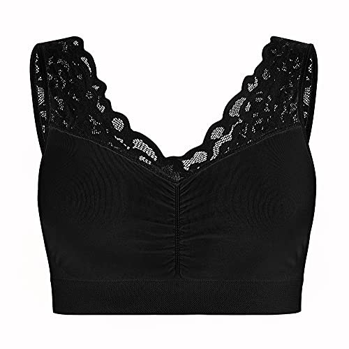 UnsichtBra Spitzen Bustier Damen BH ohne Buegel | Wohlfühl Bustier Top mit feiner Spitze | Bügelloser Soft Bra | Schlaf Still Büstiers (l_s1p)(M)