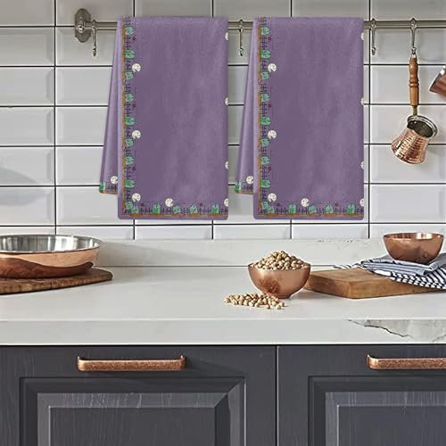 Trapos Cocina Estampado Morado Halloween Paños de Cocina Suaves y Absorbentes Paños Cocina Reutilizables Trapos de Cocina para Secar Toallas Lavable Toallas de Barra (40x60 cm)