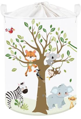 Clastyle Waldtier Kinder Wäschekorb mit Henkel Faltbar Blatt Kleidung Spielzeug Aufbewahrungskorb Jungen Mädchen Aufbewahrungsbox für Babyzimmer Bad, Tiger Koala, 36 * 45 cm