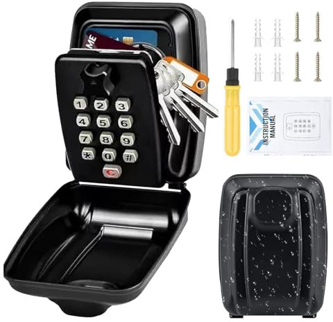 ROEOWENE Schlüsseltresor mit Zahlencode Aussen Schwarz Groß Schlüsselkasten mit Code Schlüsselsafe Wasserdicht Wandmontage Schlüsselbox 12 Stellig Schlüssel Tresor Outdoor Schlüsselschrank Lockbox