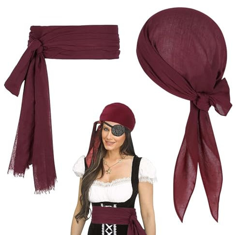 YEWCEP Piratenkostüm Damen Accessoires Set, Mittelalter Piratenkostüm Zubehör Set, Piraten Stirnband Taillengürtel Piraten Kopftuch Bandanas für Halloween