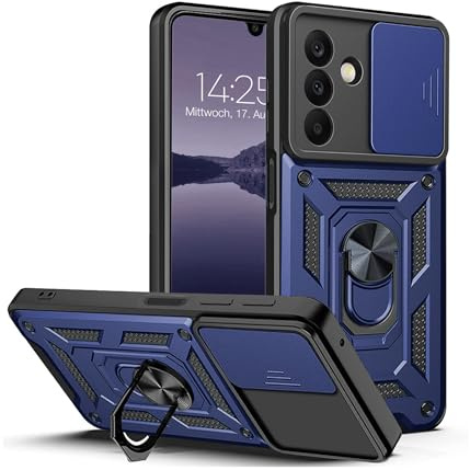 LBH Armor Hülle für Samsung Galaxy A26 5G Case mit Kameraschutz Outdoor Stoßfest Handyhülle 360 Grad Metal Ring Halter Ständer Schutzhülle für Handyhalterung Auto Magnet Blau