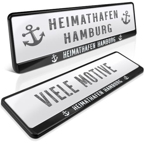 schildEVO 2 Kennzeichenhalter | Hamburg 03 | Heimathafen | Moin Hansestadt | Alster | St. Pauli Reeperbahn | HH | Nummernschildhalter | Kennzeichenrahmen | Auto PKW Kfz | DHL-Versand