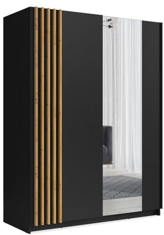 konsimo Schwebetürenschrank Castari (1 Spiegel, 1 Kleiderstange, Alugriffleisten, 1-St., 2-türig, Lamellen, 4 Einlegeböden) 150x63,5x198,5cm 2-türig, mit Lamellen