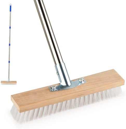 Stainless Steel Wire Broom 160cm, Deck Scrub Brush with Long Handle Mental Floor Scrubber Wire Deck Brush for Deck, Garden, Shower, Wall and Patio (Plastic)