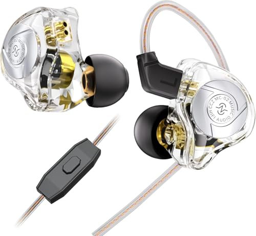 CCZ MC02 - Auricolari da gioco, con monitor in-ear con cancellazione del rumore, auricolari cablati con jack da 3,5 mm, bassi profondi IEM da gioco con microfono, cuffie DJ da 10 mm, doppio DD