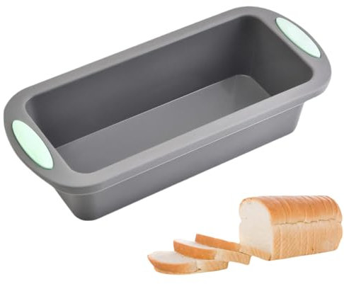 URCHUZE Stampo in silicone per pane, 28 cm, grigio con manici verde menta, resistente al forno fino a 230 °C, antiaderente