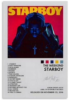 Kanye Poster West, Starboy-Album, Poster, Leinwanddruck, ästhetische Wandkunst, moderne Heimdekoration für Schlafzimmer, Wohnzimmer, 30 x 45 cm, ungerahmter Stil