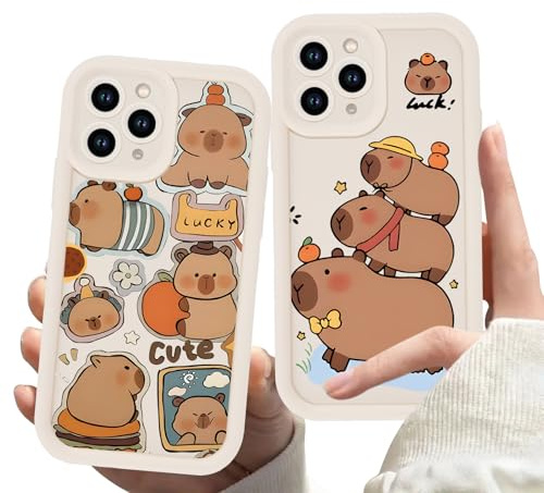 2 Stück Cute Anime Handyhülle für iPhone 14 Pro Max Hülle 6.7, Niedlich Karikatur Tier Capybara Aesthetic Muster Design mit Weiche Stoßfest TPU Silikon Schutzhülle Dünn Mädchen Bumper Case, Cute