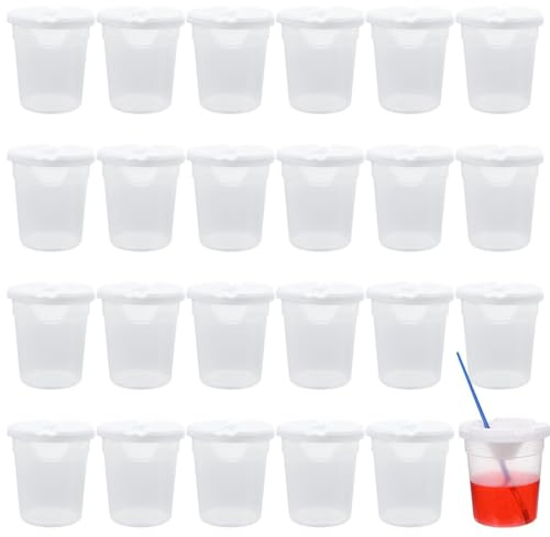 24 No-Spill Plastic Paint Cups with Lids, Perfect for Classroom and Party Painting Activities