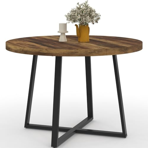 IDMarket - Runder Esstisch Selma 4 Personen Dunkles Holz Hawkins und schwarz 110 cm