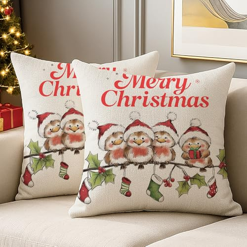 JANGYUHH Merry Chrismas Weihnachten Kissenbezug 40x40 cm Winter Kissenbezüge Geschenk Weihnachtsdeko Sofakissen Kissenhülle Modern Dekorative Weiche für Sofa Wohnzimmer Christmas 2er Set