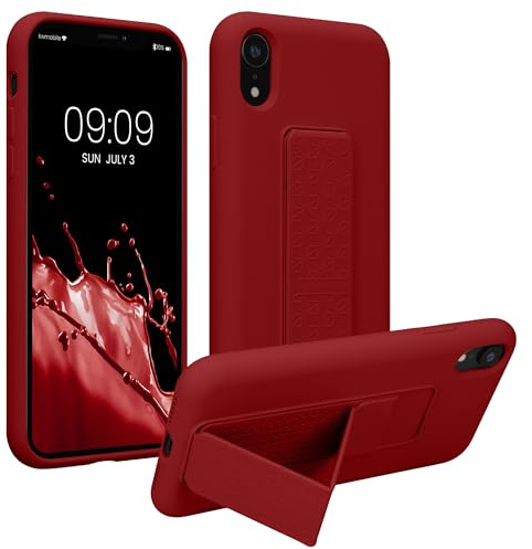 kwmobile Case for Apple iPhone XR Case - Soft TPU Cover with Silicone Coating - With Hand Strap and Stand Function - Shockproof - Rhubarb Red