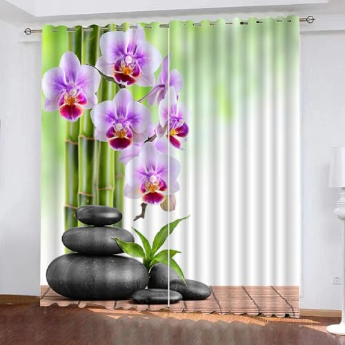 HABEAT 3D Zen Vorhänge Abdunkelnde mit ösen 2 Stücks Gardinen Blickdicht Verdunkelungs Blumen Kälteschutz Scheibengardinen für Junge Mädchen Schlafzimmer B 280 X H 260 cm（Motiv 30-7）