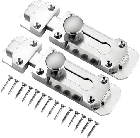 COZERI 2PCS Sliding Door Bolt Lock - Steel Polished Chrome, Smooth Sliding Bedroom Lock, Security Bolts latches for Internal Front Doors, Fits Bathrooms/Cupboards/Cabinets, Fixing Screws Strike Plate