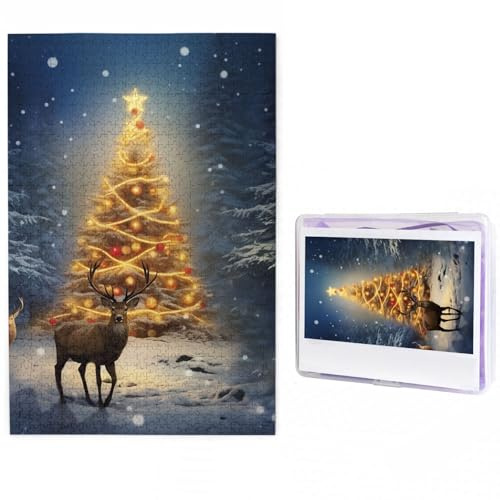 1000 Teile Puzzle für Erwachsene, personalisiertes Holzpuzzle Weihnachtsbaum und Hirsch Puzzles aus Fotos, Bilderpuzzle für Familie, Hochzeit, Weihnachten, Geburtstagsgeschenke